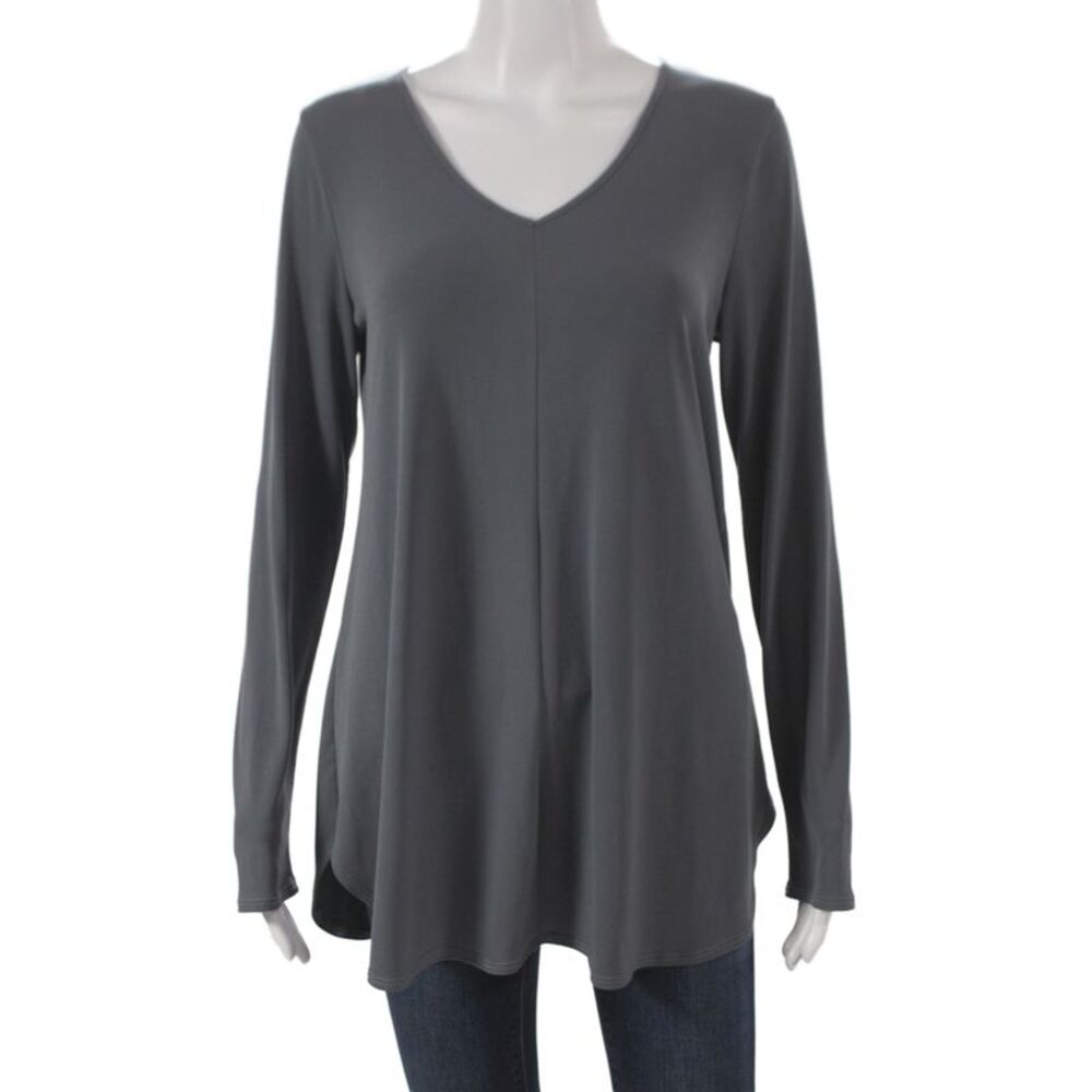 Franne Golde Women Gray V Neck Long Sleeve Tunic Size M